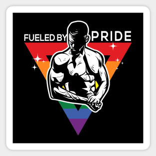Fueled by Pride Gay Pride Guy in Rainbow Triangle Gift Sticker